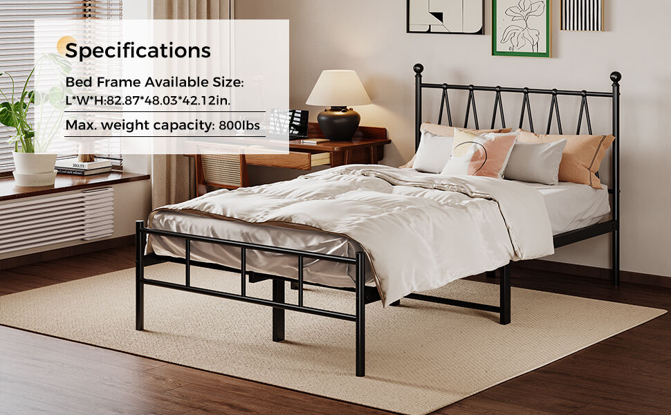 Matte Black Single Size Bed Frame with Heavy-Duty Metal Slats Modern Design for Bedroom Easy Assembly & No Box Spring Needed details