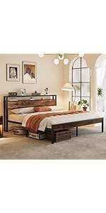 Heavy Duty Full-Size Metal Slats Platform Bed Frame Wooden Headboard Footboard Modern Durable for Hotel Bedroom Use Box Spring details