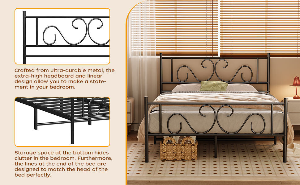 Modern Durable Heavy Duty Metal Platform Bed Frame Wooden Headboard Footboard Full Size No Box Spring Needed Safe for Hotel manufacture