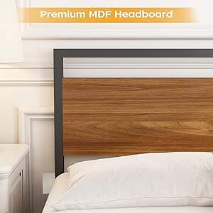 Heavy Duty Full-Size Metal Slats Platform Bed Frame Wooden Headboard Footboard Modern Durable for Hotel Bedroom Use Box Spring factory