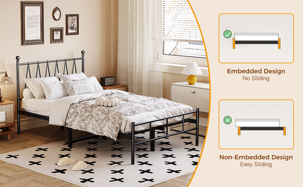 Matte Black Single Size Bed Frame with Heavy-Duty Metal Slats Modern Design for Bedroom Easy Assembly & No Box Spring Needed factory