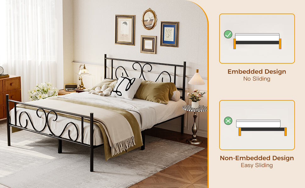Modern Durable Heavy Duty Metal Platform Bed Frame Wooden Headboard Footboard Full Size No Box Spring Needed Safe for Hotel supplier