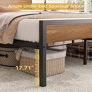 Heavy Duty Full-Size Metal Slats Platform Bed Frame Wooden Headboard Footboard Modern Durable for Hotel Bedroom Use Box Spring details