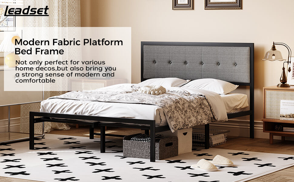Wholesale Modern Iron Metal Bed Frame Soft Buttons Tufted Headboard Customizable for Queen Sizes Bedroom Furniture supplier