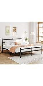 Heavy Duty Full-Size Metal Slats Platform Bed Frame Wooden Headboard Footboard Modern Durable for Hotel Bedroom Use Box Spring factory