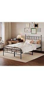 Heavy Duty Full-Size Metal Slats Platform Bed Frame Wooden Headboard Footboard Modern Durable for Hotel Bedroom Use Box Spring manufacture