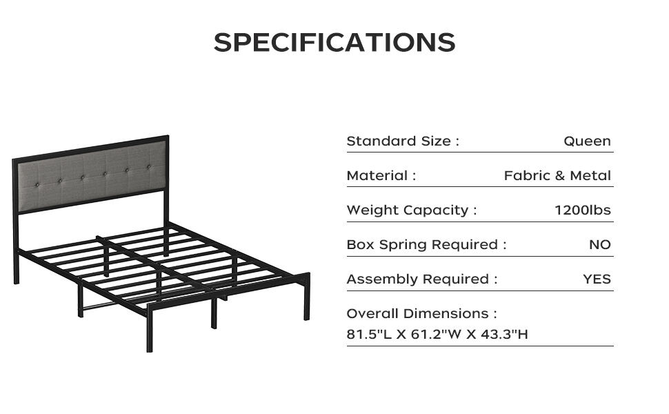 Wholesale Modern Iron Metal Bed Frame Soft Buttons Tufted Headboard Customizable for Queen Sizes Bedroom Furniture manufacture