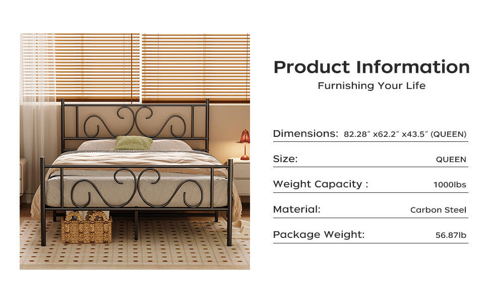 Modern Durable Heavy Duty Metal Platform Bed Frame Wooden Headboard Footboard Full Size No Box Spring Needed Safe for Hotel factory