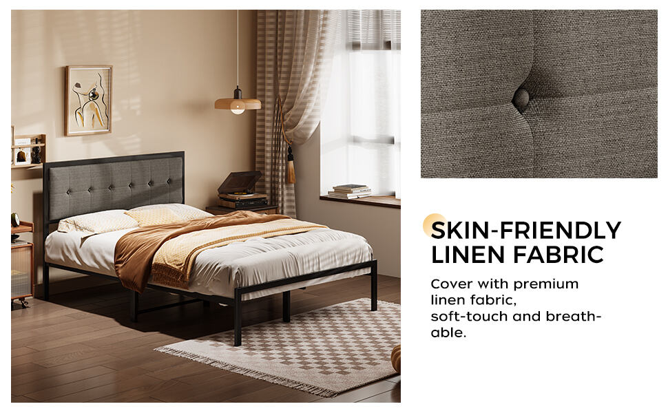 Wholesale Modern Iron Metal Bed Frame Soft Buttons Tufted Headboard Customizable for Queen King Full Sizes Bedroom Furniture factory