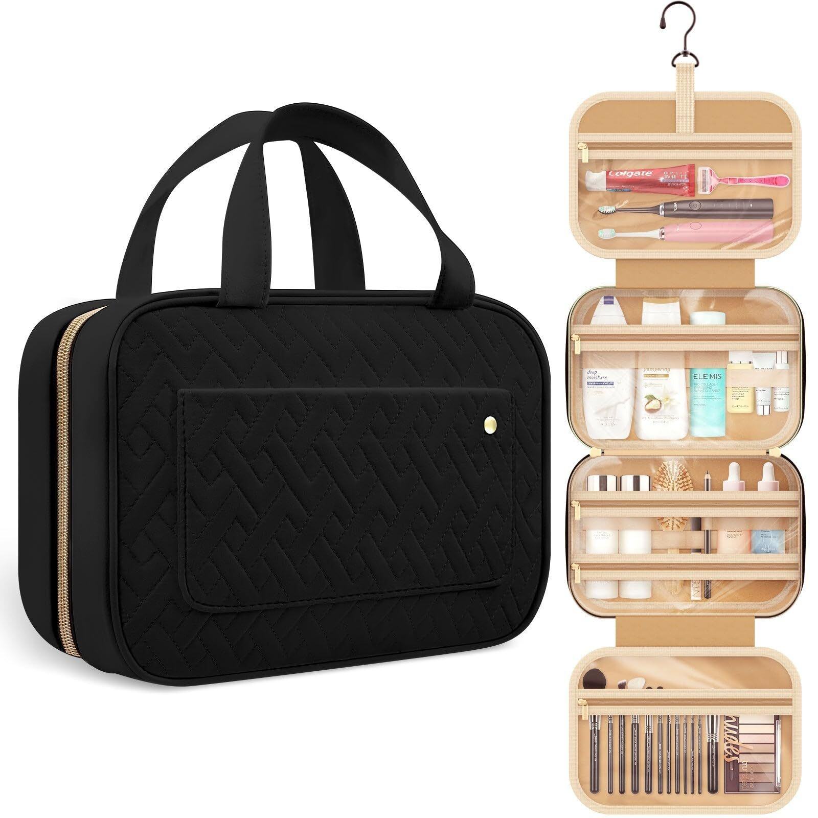 Customized Women's Fashionable Polyester Travel Cosmetic Bag Portable Makeup Case with Zipper Hook for Cross-Border Adventures supplier