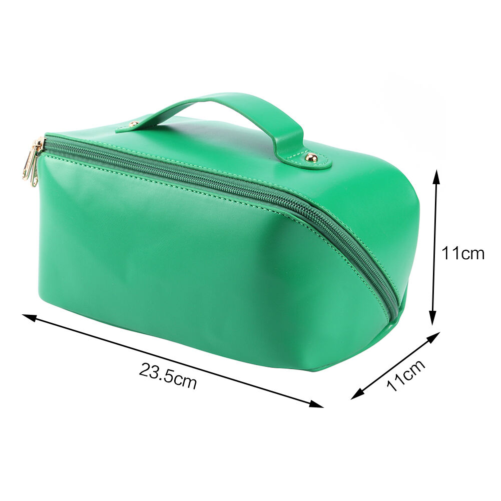 Travel Makeup Bag Large Capacity Women PU Cosmetic Organizer Waterproof Portable Open Flat Toiletry Bag manufacture