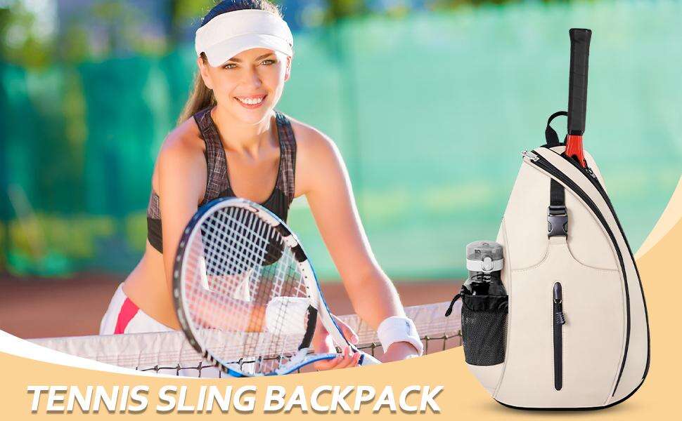 Customized Water-Resistant Polyester Tennis Sling Backpack Portable Crossbody Bag for Men Women Holds Tennis Badminton details