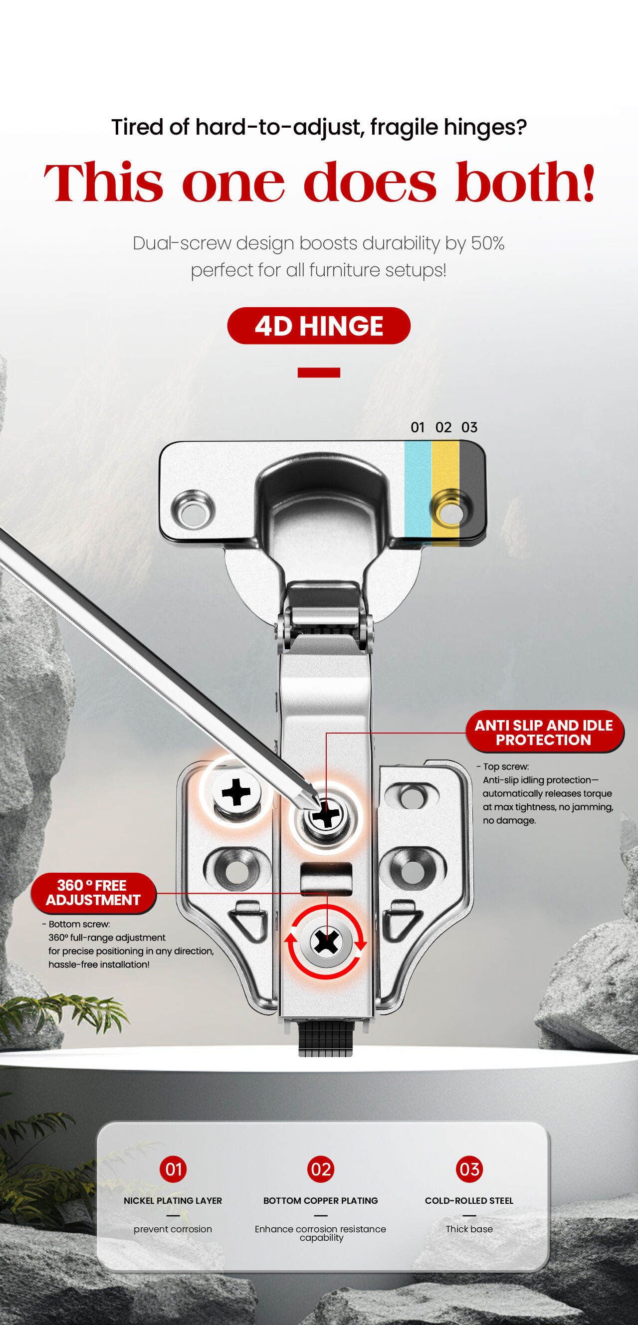 YUXING 4D 360° Free Adjustment Auto Hydraulic Hinge Iron Clip on Hinge Soft Close Kitchen Cabinet Hinge Bathroom Living Room supplier