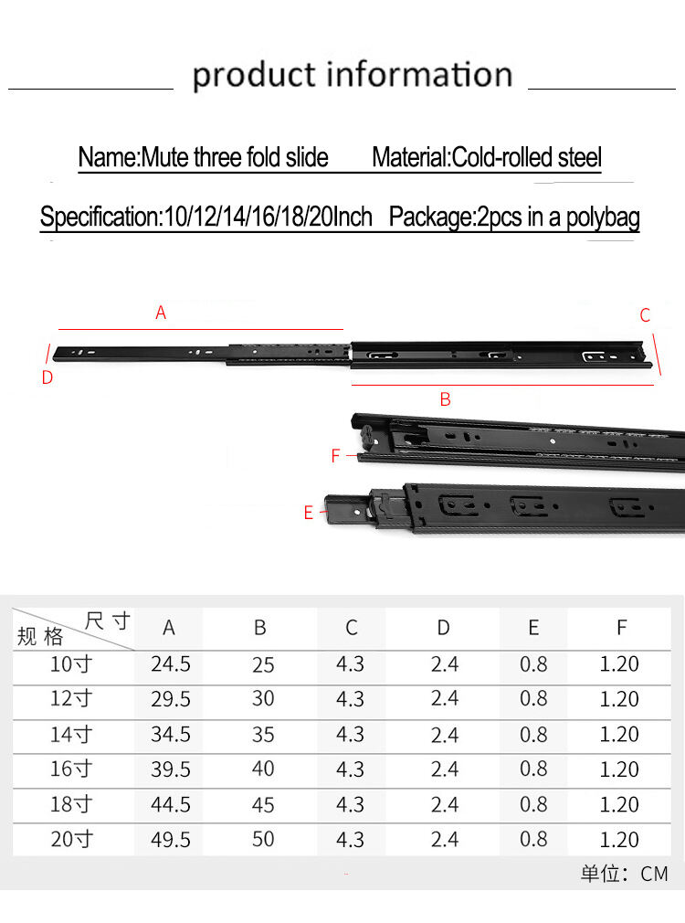 YUXING Ball Bearing Sliding Drawer Heavy Duty Soft Close Telescopic Channel Full Extension Drawer Slide for Kitchen details
