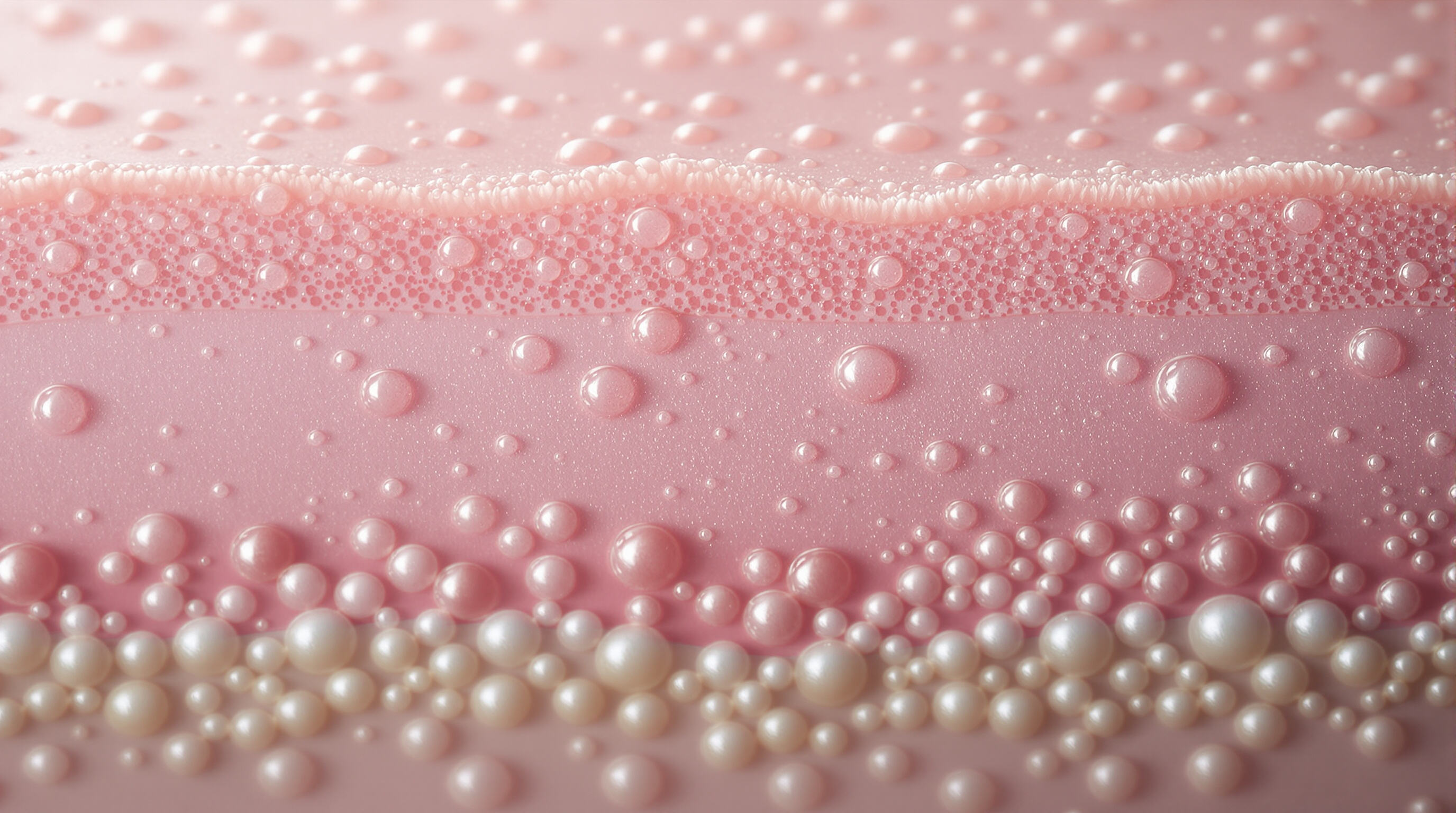 Photorealistic close-up showing layered skin hydration from different hyaluronic acid molecule sizes