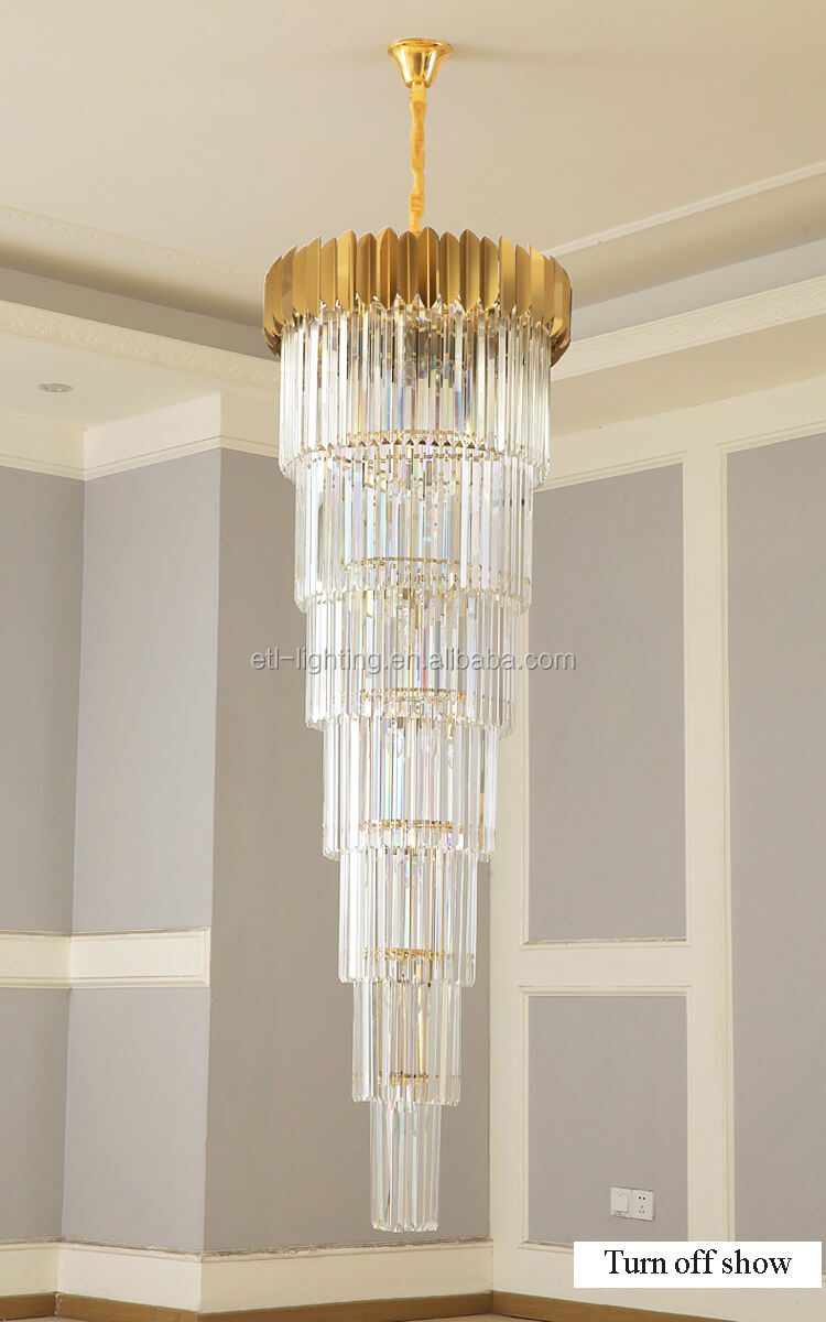 Long Spiral Crystal Drop Pendant Lighting Chandelier Hotel Crystal Stair Gold Chandelier Light factory