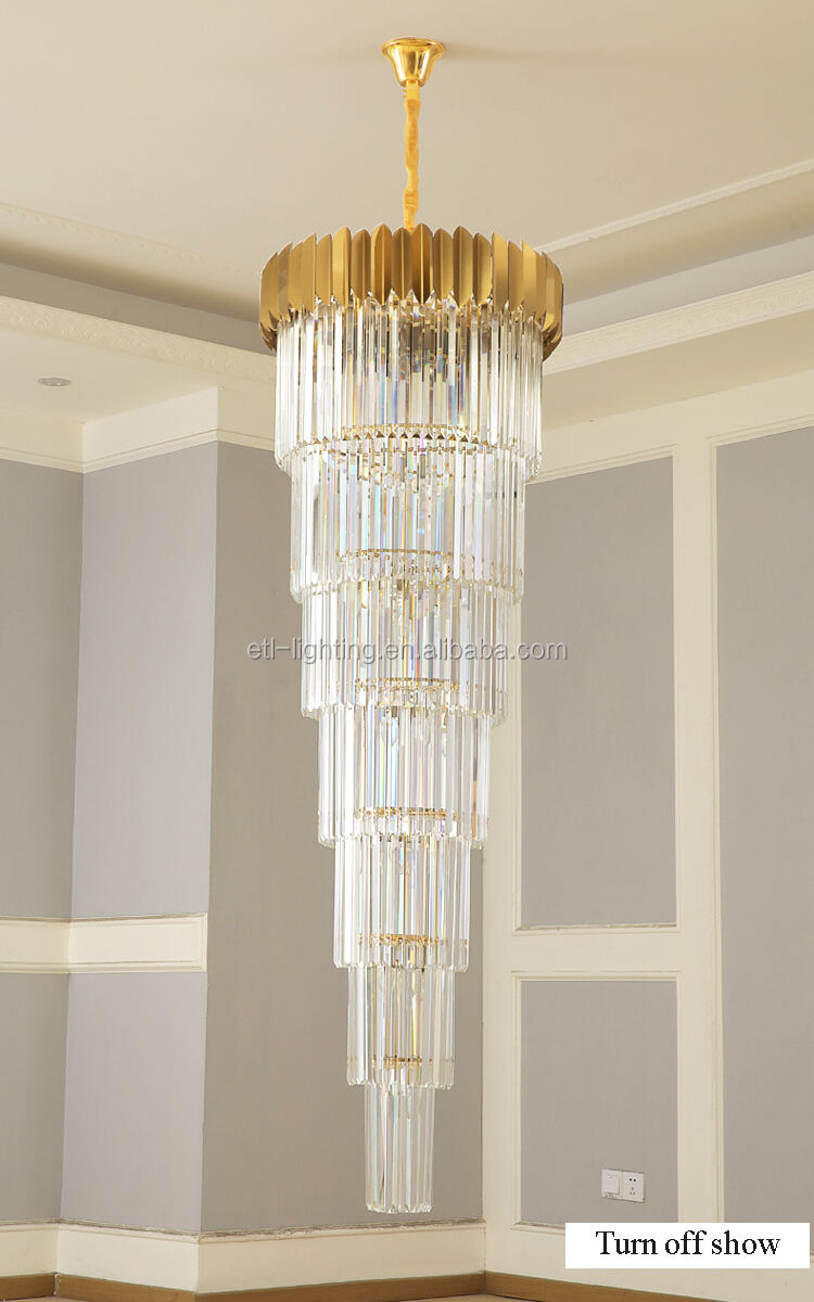 Long Spiral Crystal Drop Pendant Lighting Chandelier Hotel Crystal Stair Gold Chandelier Light warshad