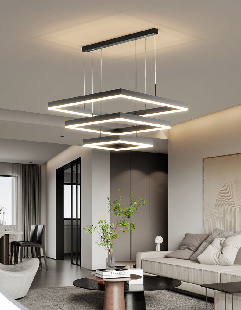 Ceiling Designer Suspended Curve Linear Acrylic Chandelier Modern Square LED Pendant Light manufacture