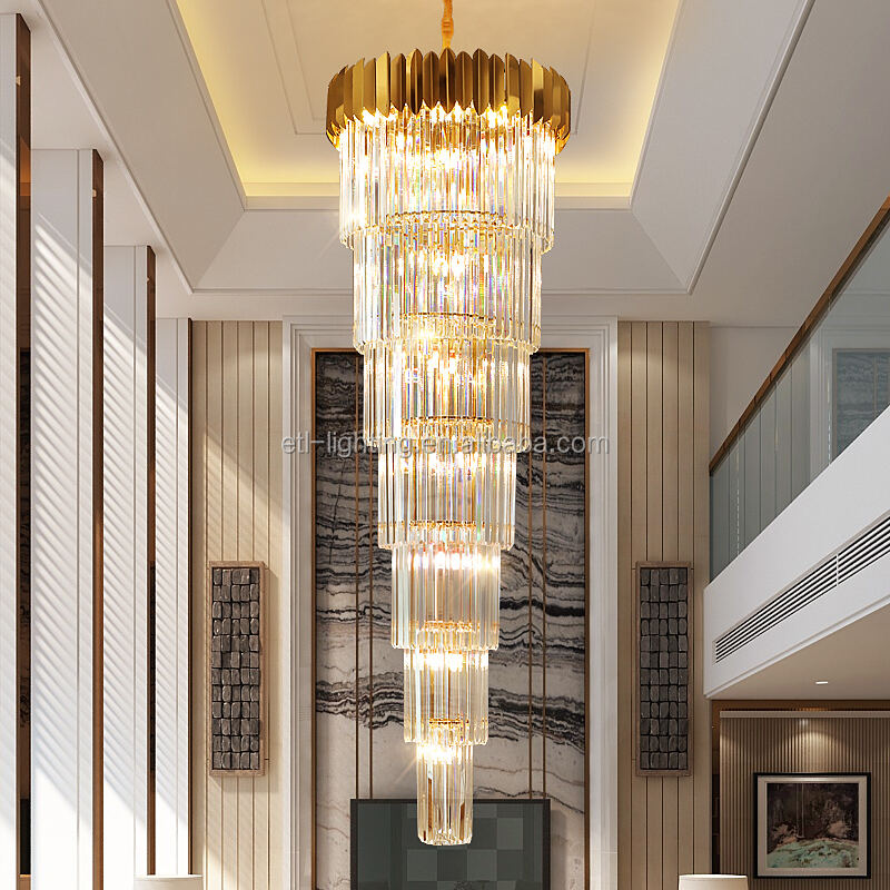 Long Spiral Crystal Drop Pendant Lighting Chandelier Hotel Crystal Stair Gold Chandelier Light iibiye