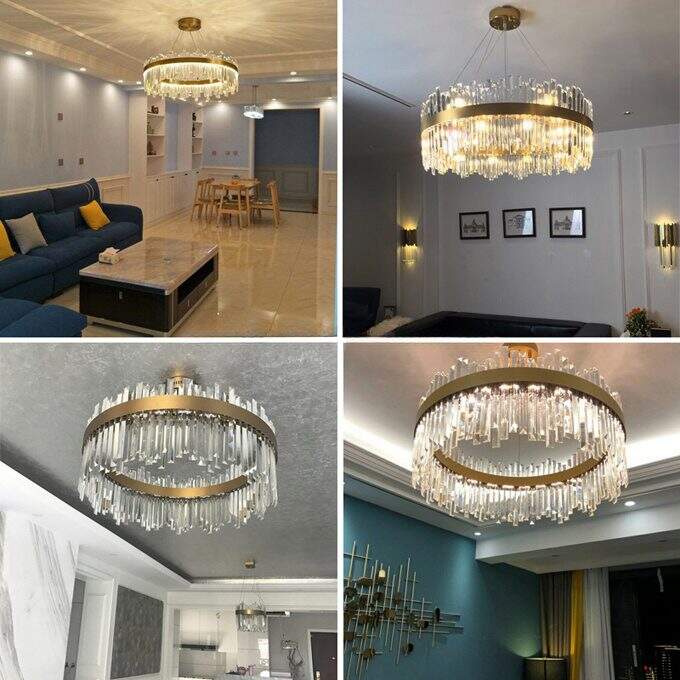 Modern Hotel Villa E14 Round Ring Glass LED Pendant Chandelier For Restaurant factory