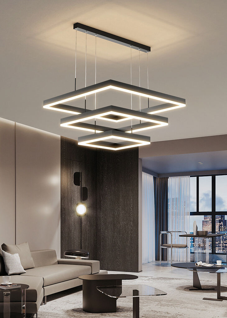 Ceiling Designer Suspended Curve Linear Acrylic Chandelier Modern Square LED Pendant Light manufacture