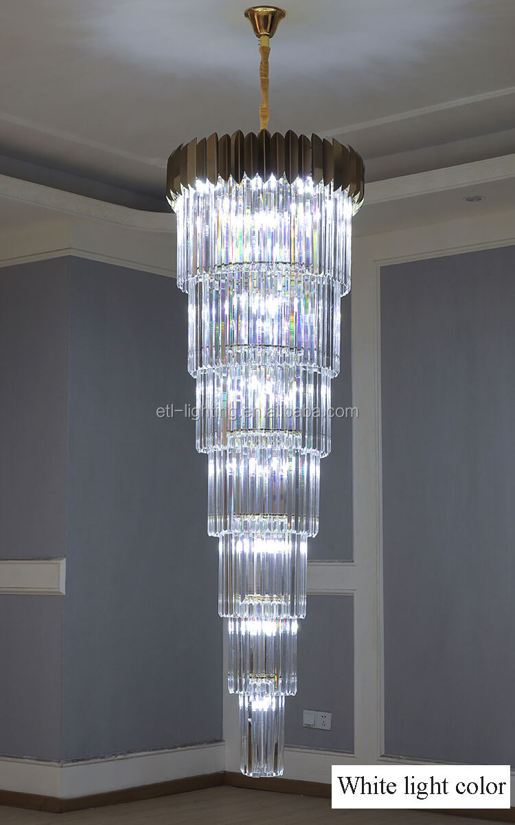 Long Spiral Crystal Drop Pendant Lighting Chandelier Hotel Crystal Stair Gold Chandelier Light factory
