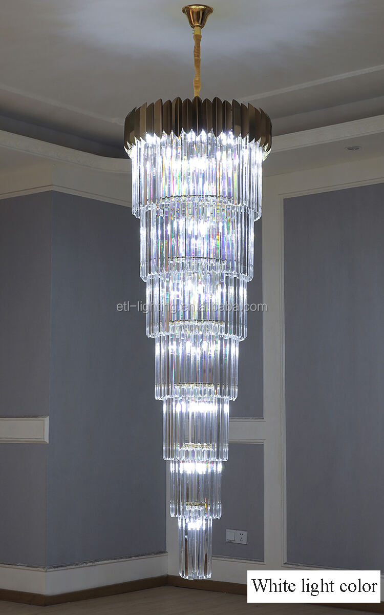 Long Spiral Crystal Drop Pendant Lighting Chandelier Hotel Crystal Stair Gold Chandelier Light warshad