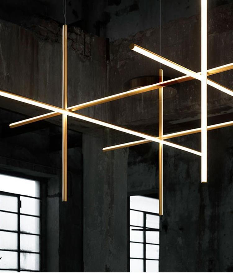 Crossed Aluminum Pendant Light Modern Designer High Ceiling LED Hanging Lights For Living Room Villa factory