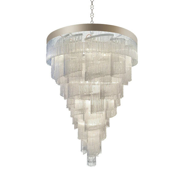 The chandelier above the stairwell
