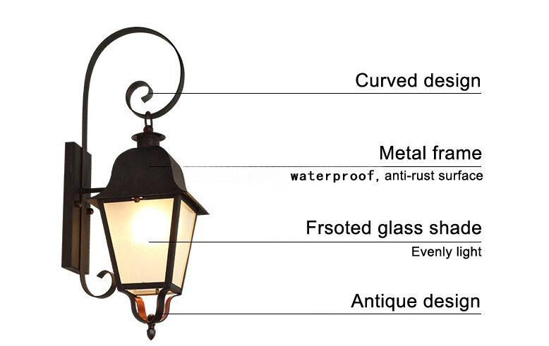 Hotel Villa Corridor LED Garden Wall Lamp Outdoor E27 Black Wall Sconce Light details