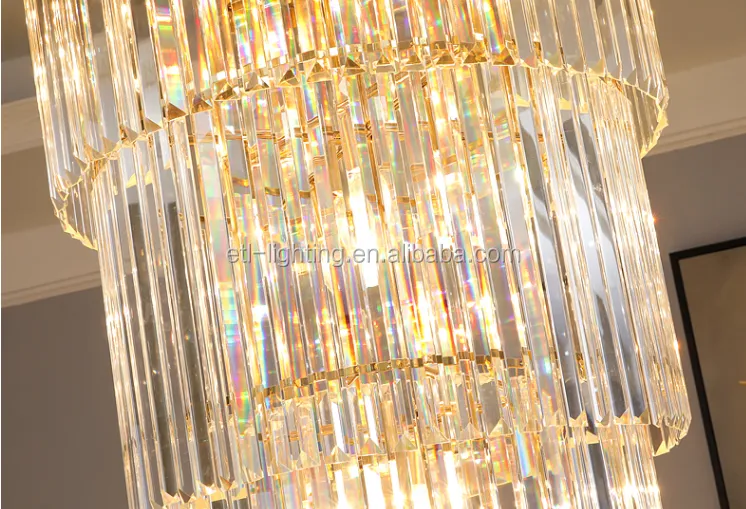 Long Spiral Crystal Drop Pendant Lighting Chandelier Hotel Crystal Stair Gold Chandelier Light manufacture