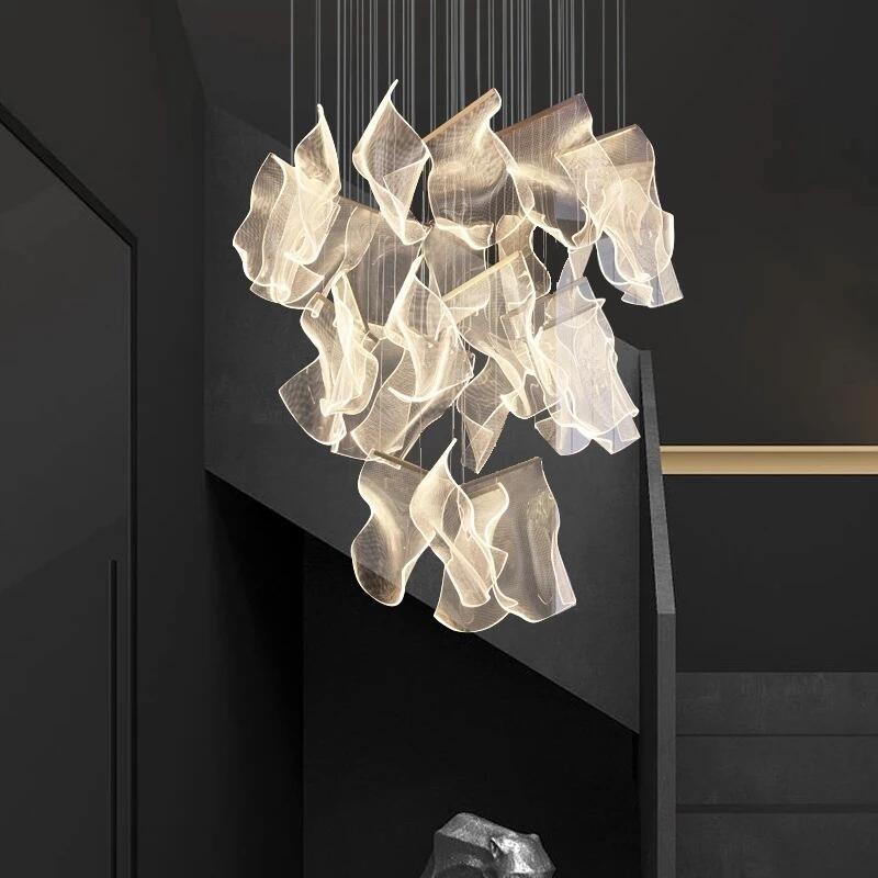 Modern Style Hotel Villa Stairs Bronze Iron Ceiling Light Hanging Acrylic LED Pendant Light supplier