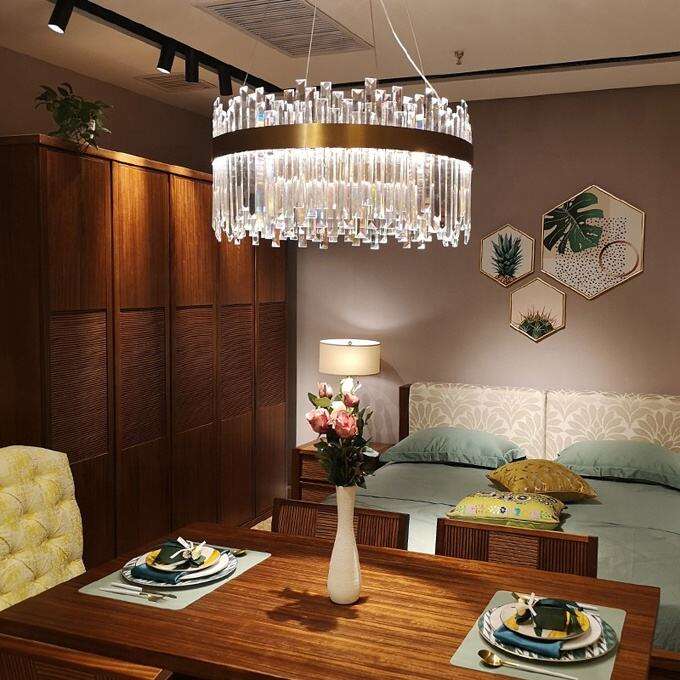 Modern Hotel Villa E14 Round Ring Glass LED Pendant Chandelier For Restaurant details