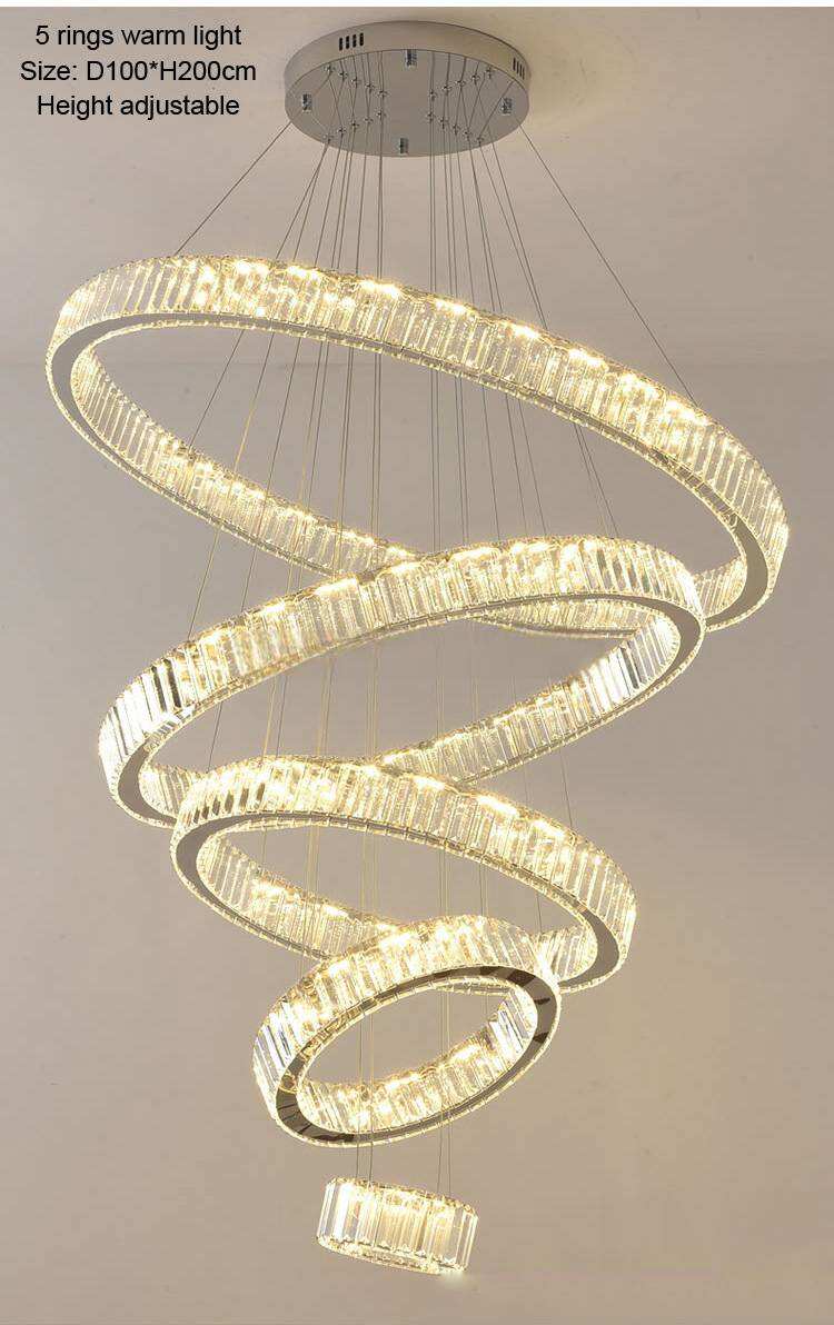 Modern Crystal Pendant Lights Round Ring LED Chandelier Hanging Lights Home Villa Staircase Chandeliers For Hotel Lobby Project manufacture