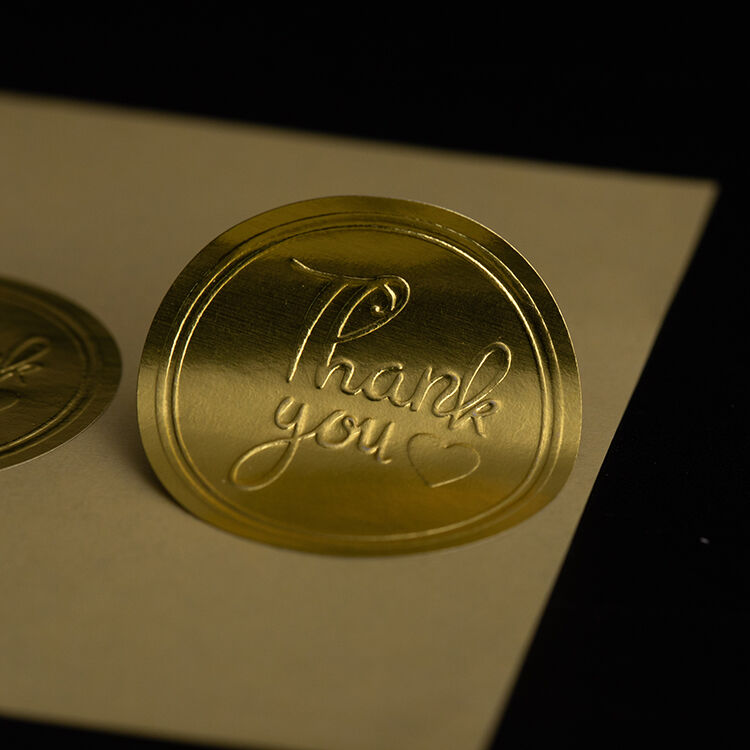 product customized design logo self adhesive stickers sheet seal embossed logo  round gold waterproof sticker label-3