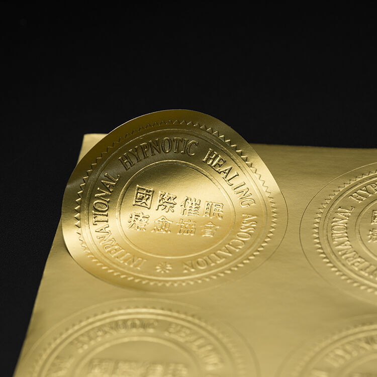 product customized design logo self adhesive stickers sheet seal embossed logo  round gold waterproof sticker label-9