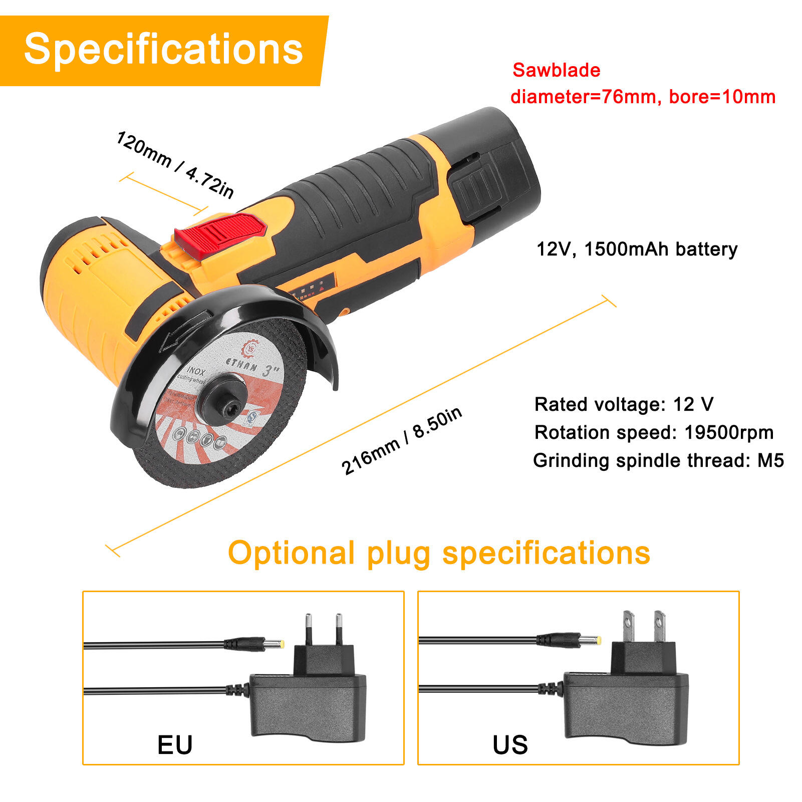 DW 12V Battery Tools Electric Portable Cordless Home Use Diy Brushless 78mm Angle Grinder details