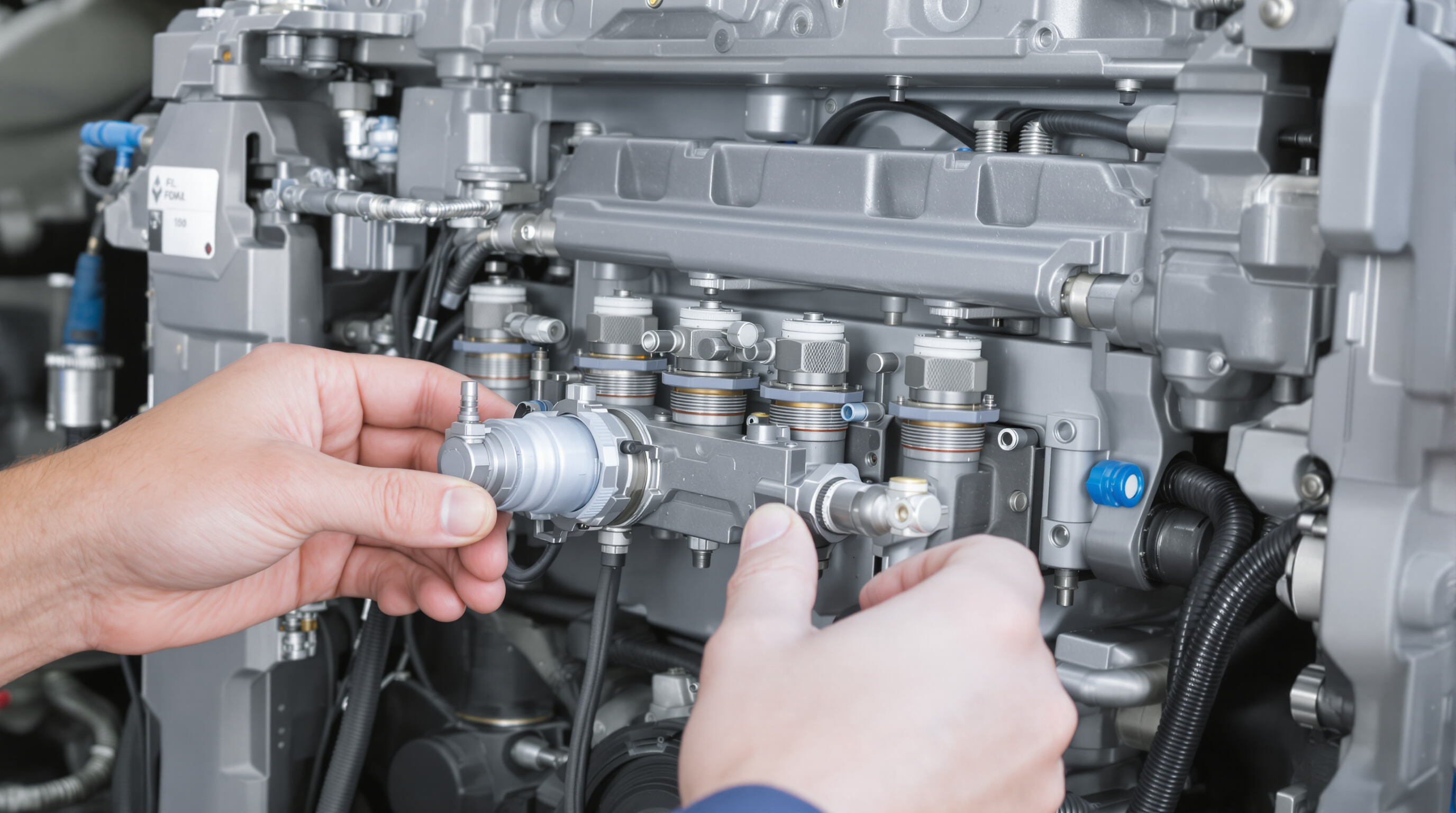 Engineer adjusting suction control valve in a modern diesel engine fuel system