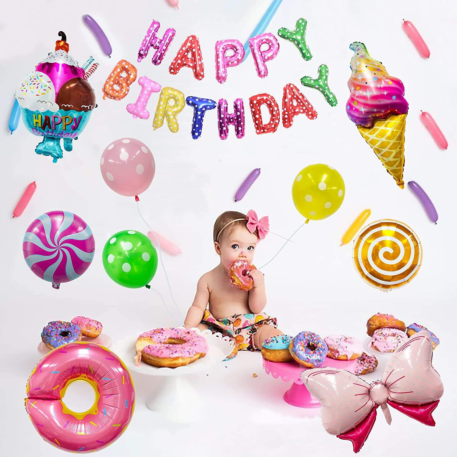 product 53 pcs birthday party decoration kit happy birthday foil balloon ice cream cone bow foil balloon for birthday party-7
