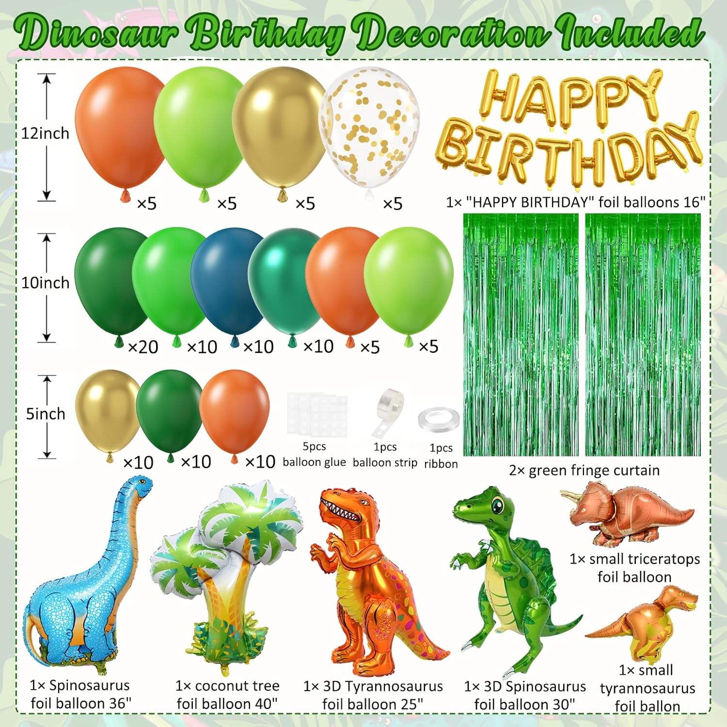 product dinosaur green blue orange balloons garland arch kit happy birthday foil curtain for kids jungle safari dino themed party-3