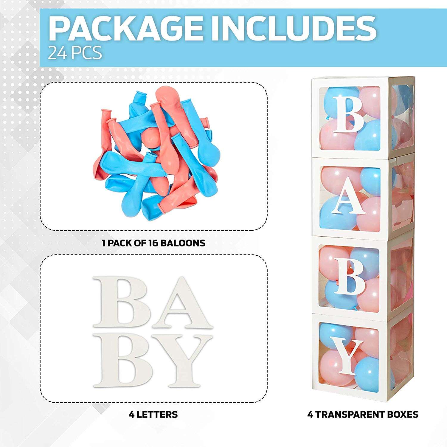 product transparent gender reveal boxes includes 32 balloons perfect for baby shower decorations for boy or girl baby shower decor-3