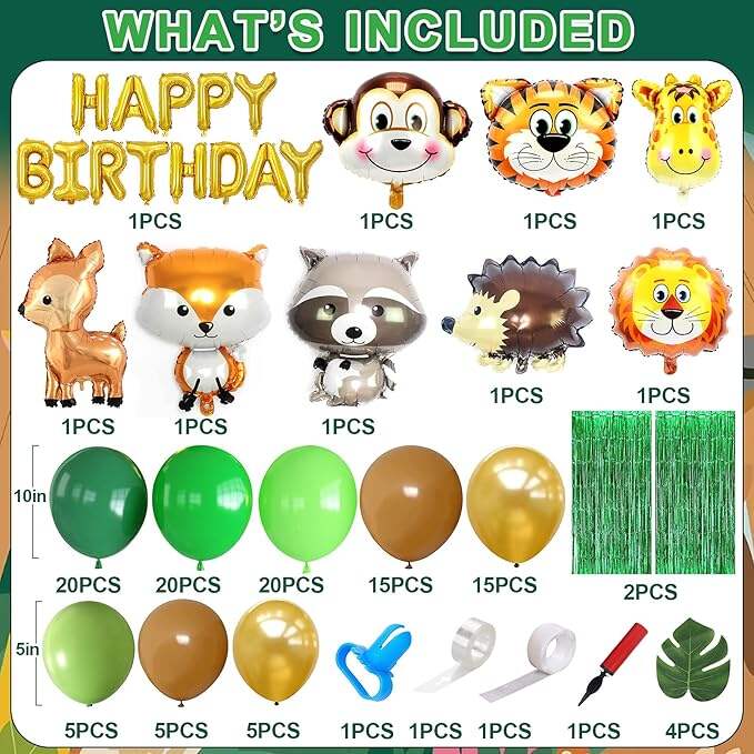 product animal jungle safari theme birthday party decorations kids wild one green brown forest balloons garland arch kits made latex-1