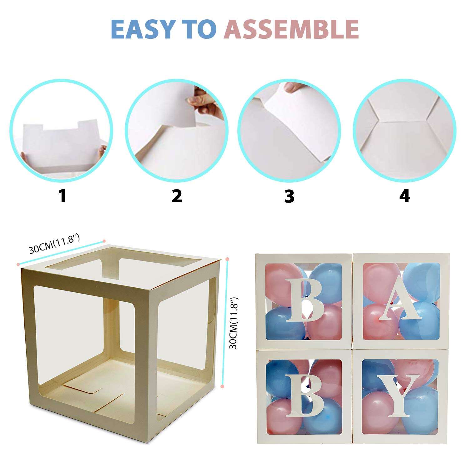 product transparent gender reveal boxes includes 32 balloons perfect for baby shower decorations for boy or girl baby shower decor-4