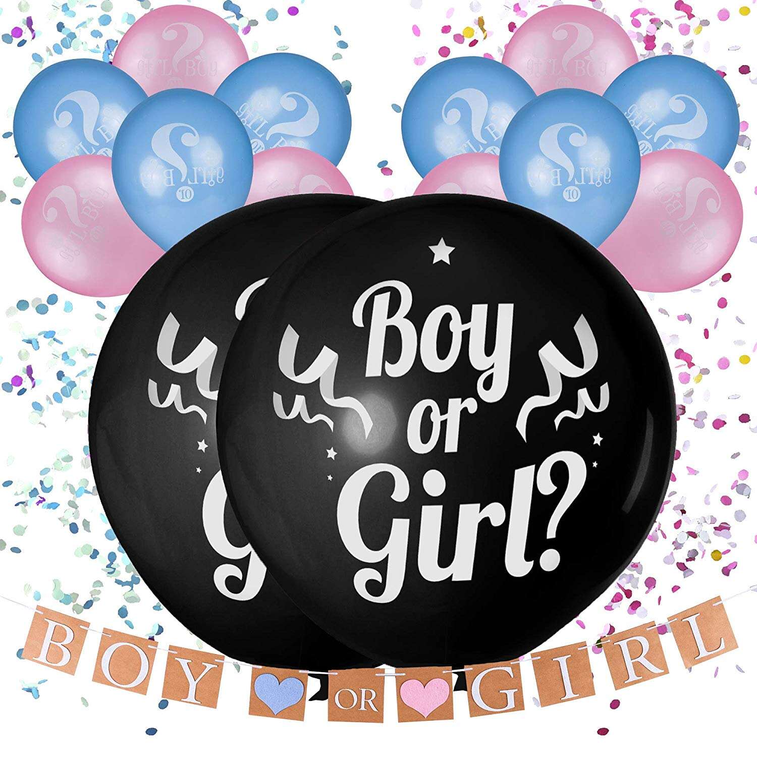 product gender reveal confetti balloon  big black balloons with pink and blue heart shape confetti packs for boy or girl-9