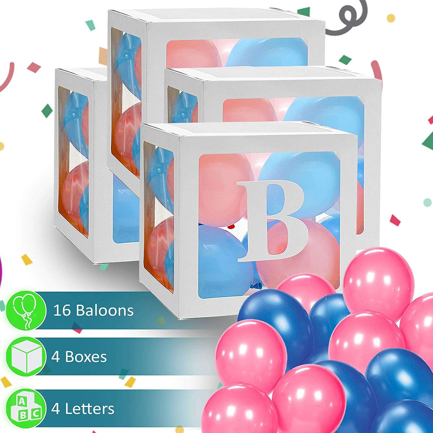 product transparent gender reveal boxes includes 32 balloons perfect for baby shower decorations for boy or girl baby shower decor-2
