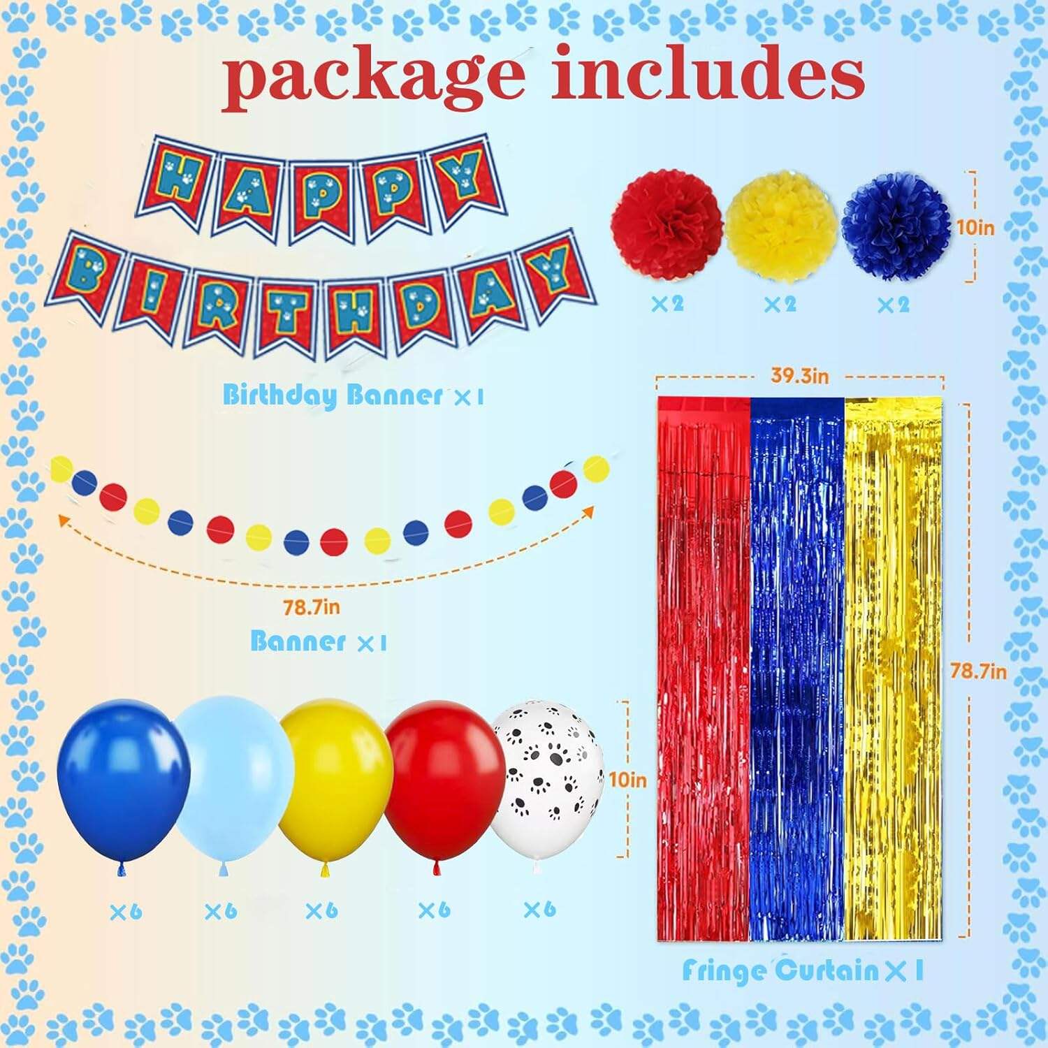 product paw birthday decoration banner balloons  foil fringe curtains for paw birthday decoration-1