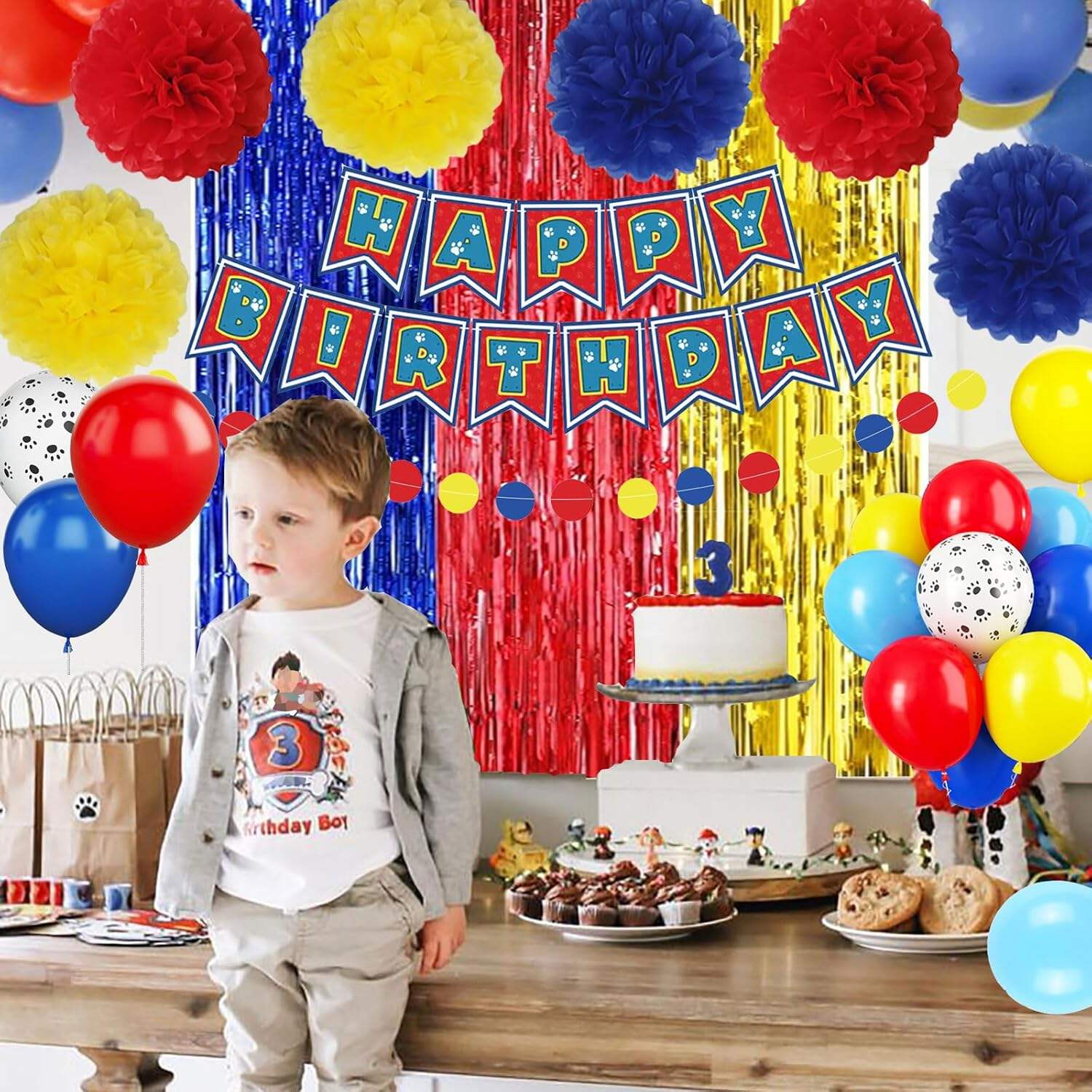 product paw birthday decoration banner balloons  foil fringe curtains for paw birthday decoration-4