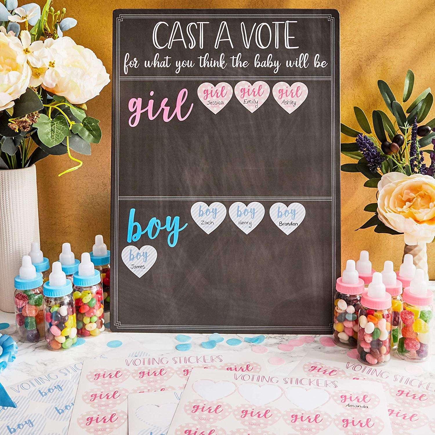 product gender reveal confetti balloon  big black balloons with pink and blue heart shape confetti packs for boy or girl-11