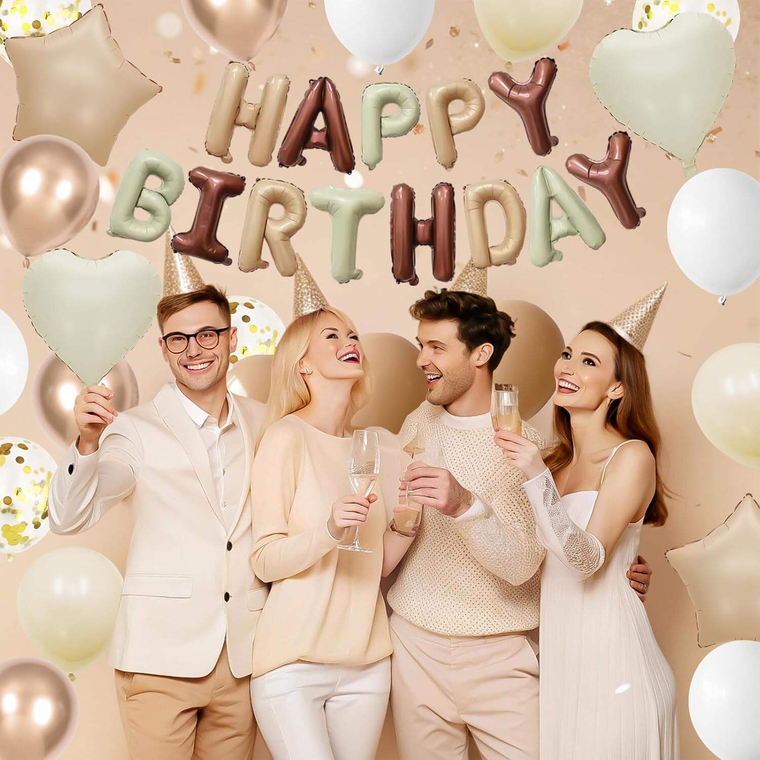 product white sand gold brown birthday decorations 30 pcs balloons banner set for birthday party baby shower-3