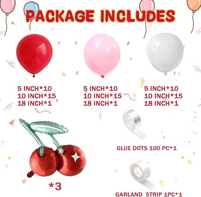 product cherry balloon garland arch kit red pink white balloons with cherry foil balloons baby shower berry party decorations-1